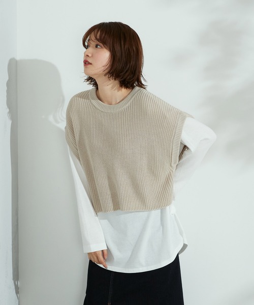 Purple&Yellow（パープルアンドイエロー）の「ニットベスト＆Tシャツセット（ニット/セーター・レディース・グレイッシュベージュ/キナリ・FREE）」の20枚目の写真