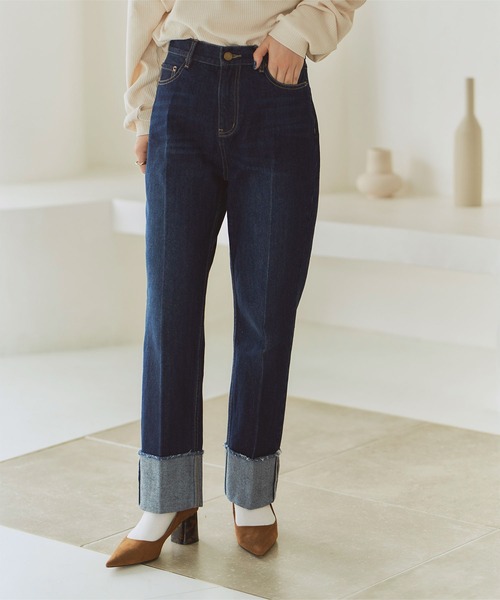 titivate（ティティベイト）の「ﾀｰﾝﾊﾞｯｸｽﾄﾚｰﾄﾃﾞﾆﾑﾊﾟﾝﾂ（デニムパンツ・レディース・ネイビー/ブルー・L/S/M）」の15枚目の写真