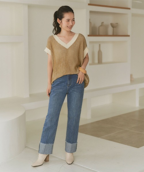 titivate（ティティベイト）の「ﾀｰﾝﾊﾞｯｸｽﾄﾚｰﾄﾃﾞﾆﾑﾊﾟﾝﾂ（デニムパンツ・レディース・ネイビー/ブルー・L/S/M）」の16枚目の写真