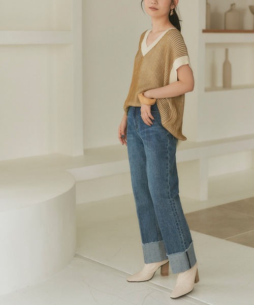 titivate（ティティベイト）の「ﾀｰﾝﾊﾞｯｸｽﾄﾚｰﾄﾃﾞﾆﾑﾊﾟﾝﾂ（デニムパンツ・レディース・ネイビー/ブルー・L/S/M）」の10枚目の写真