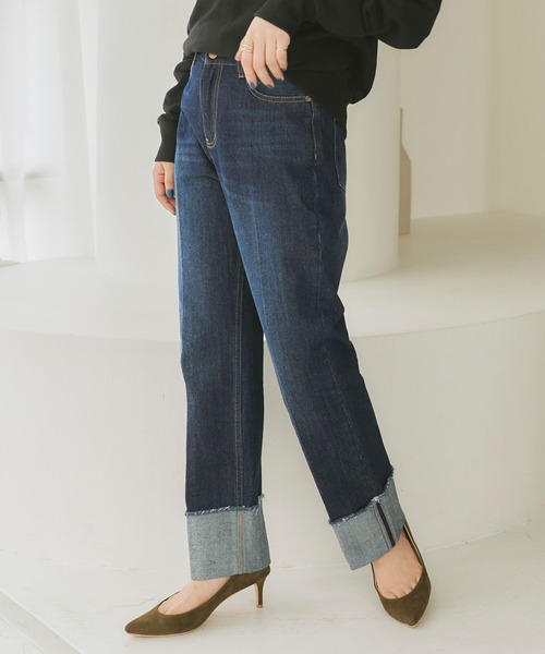 titivate（ティティベイト）の「ﾀｰﾝﾊﾞｯｸｽﾄﾚｰﾄﾃﾞﾆﾑﾊﾟﾝﾂ（デニムパンツ・レディース・ネイビー/ブルー・L/S/M）」の8枚目の写真