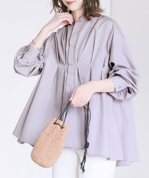 reca（レカ）の「フロントタックボリュームスリーブブラウス（シャツ/ブラウス・レディース・ブラック/ベージュ/グレー系その他/グリーン系その他/グリーン/ラベンダー/オフホワイト/サックスブルー・M）」の8枚目の写真