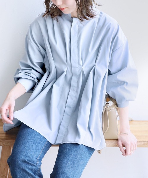 reca（レカ）の「フロントタックボリュームスリーブブラウス（シャツ/ブラウス・レディース・ブラック/ベージュ/グレー系その他/グリーン系その他/グリーン/ラベンダー/オフホワイト/サックスブルー・M）」の7枚目の写真