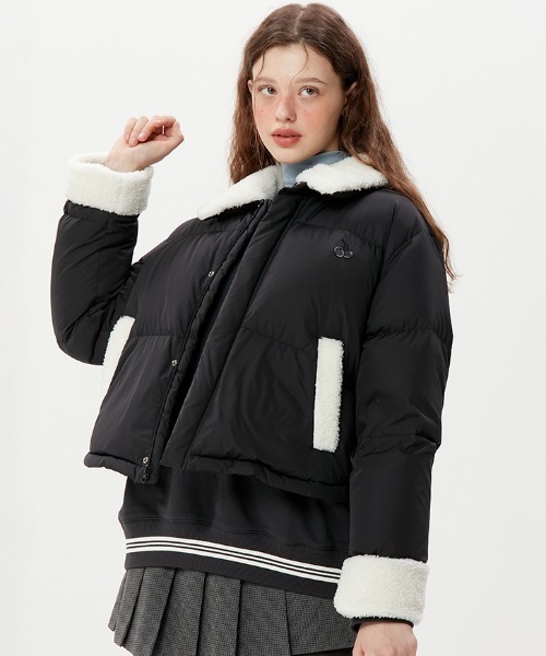 KIRSH（キルシー）の「A'GEM/9 × .kom『KIRSH/キルシー』CHERRY FUR DOWN SHORT JACKET/チェリーデザイン ダックダウンジャケット（ダウンジャケット/コート・レディース・ブラック/ベージュ・FREE）」の3枚目の写真