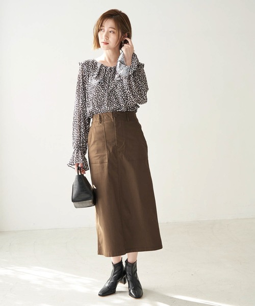 ROPE' PICNIC（ロペピクニック）の「バックサテンベイカースカート（スカート・レディース・ブラウン/ベージュ系その他/グリーン系その他2・36/38）」の7枚目の写真