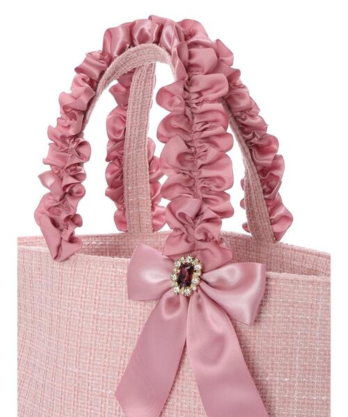 Maison de FLEUR(メゾンドフルール)の「ツイードフリルハンドルトートバッグ(トートバッグ・レディース・チャコールグレー/ピンク/ピンクベージュ・FREE)」の7枚目の写真