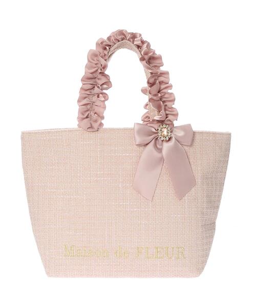 Maison de FLEUR(メゾンドフルール)の「ツイードフリルハンドルトートバッグ(トートバッグ・レディース・チャコールグレー/ピンク/ピンクベージュ・FREE)」の3枚目の写真
