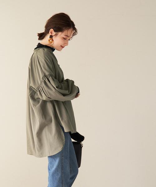 coen（コーエン）の「スリーブシャーリングブラウス（シャツ/ブラウス・レディース・オフホワイト/オリーブ/ダークグレー・M/L）」の6枚目の写真