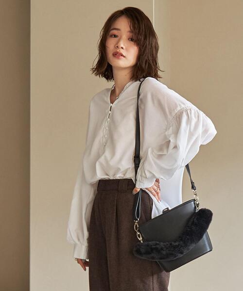 coen（コーエン）の「スリーブシャーリングブラウス（シャツ/ブラウス・レディース・オフホワイト/オリーブ/ダークグレー・M/L）」の12枚目の写真