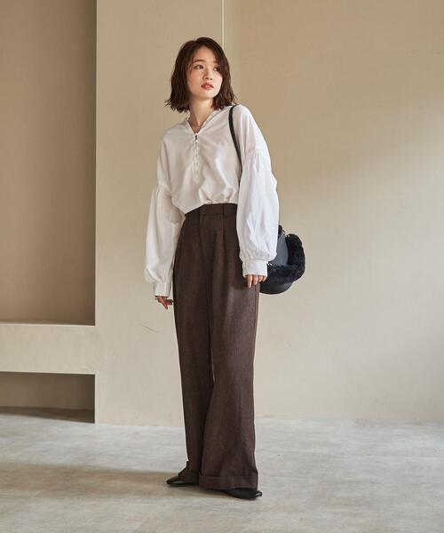 coen（コーエン）の「スリーブシャーリングブラウス（シャツ/ブラウス・レディース・オフホワイト/オリーブ/ダークグレー・M/L）」の8枚目の写真