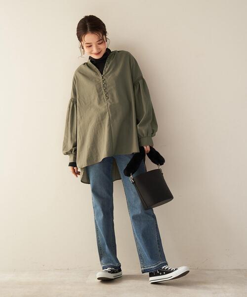 coen（コーエン）の「スリーブシャーリングブラウス（シャツ/ブラウス・レディース・オフホワイト/オリーブ/ダークグレー・M/L）」の14枚目の写真