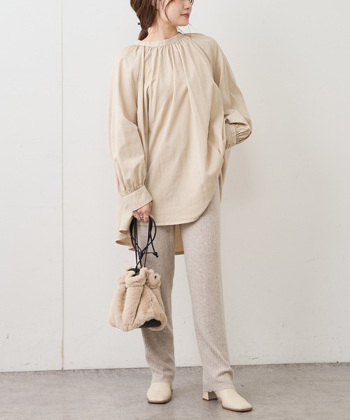 PUAL CE CIN（ピュアルセシン）の「製品染め後ろリボンプルオーバーブラウス（シャツ/ブラウス・レディース・ベージュ/スミクロ/ブルー/アイボリー/モカ・FREE）」の20枚目の写真