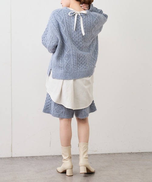 PUAL CE CIN（ピュアルセシン）の「製品染め後ろリボンプルオーバーブラウス（シャツ/ブラウス・レディース・ベージュ/スミクロ/ブルー/アイボリー/モカ・FREE）」の12枚目の写真