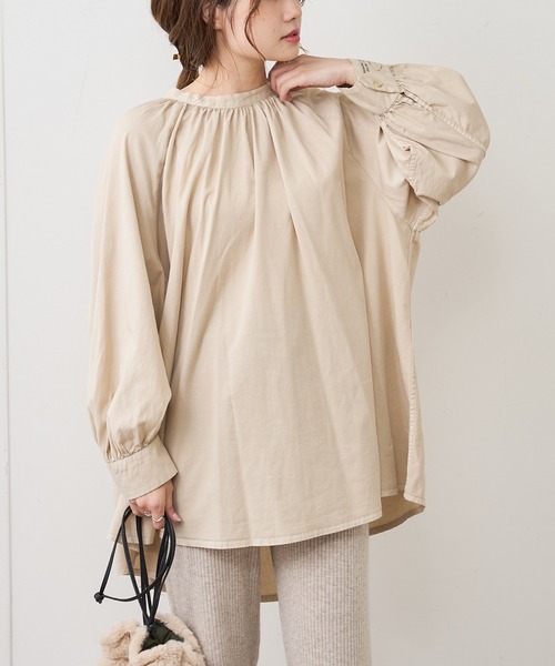 PUAL CE CIN（ピュアルセシン）の「製品染め後ろリボンプルオーバーブラウス（シャツ/ブラウス・レディース・ベージュ/スミクロ/ブルー/アイボリー/モカ・FREE）」の19枚目の写真
