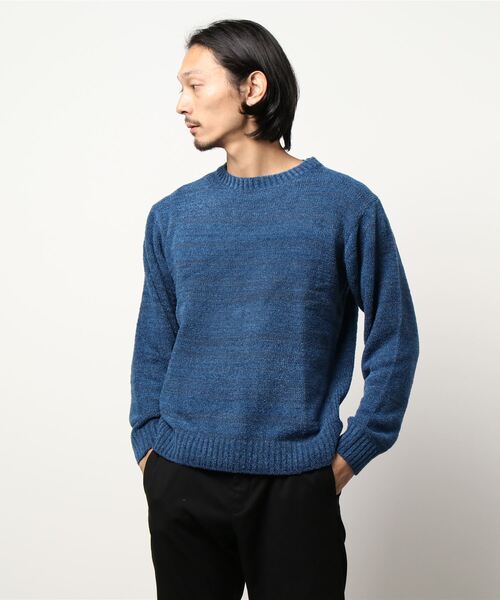 WILKES BASHFORD（ウィルクスバッシュフォード）の「＊ウィルクスバシュフォード/WILKES BASHFORD フェザーヤーン クルーネック ニットプルオーバー（ニット/セーター・メンズ・ブルー/グレー系その他2/イエロー・MEDIUM/LARGE/X-LARGE）」の3枚目の写真