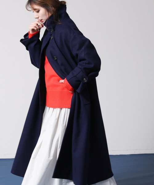 frames RAY CASSIN（フレームスレイカズン）の「【WEB限定】マルチWAYスタンドカラーフェイクウールコート（その他アウター・レディース・ネイビー/オフホワイト/グリーン・FREE）」の3枚目の写真