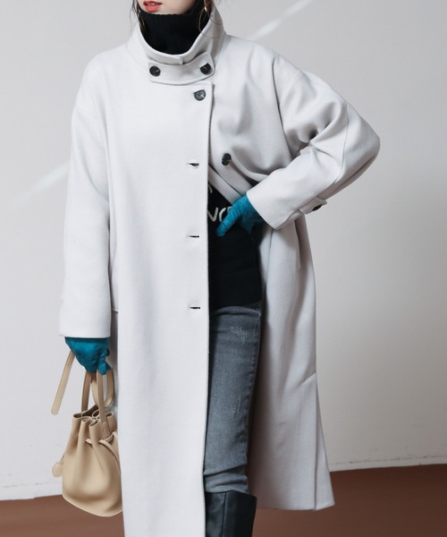 frames RAY CASSIN（フレームスレイカズン）の「【WEB限定】マルチWAYスタンドカラーフェイクウールコート（その他アウター・レディース・ネイビー/オフホワイト/グリーン・FREE）」の5枚目の写真
