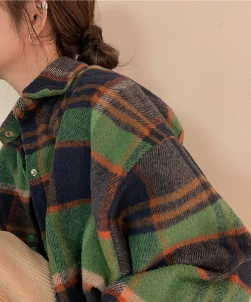 MANGROVE（マングローブ）の「レトロチェックオーバーサイズヘビーネルシャツ（シャツ/ブラウス・レディース・イエロー/グリーン・FREE）」の3枚目の写真