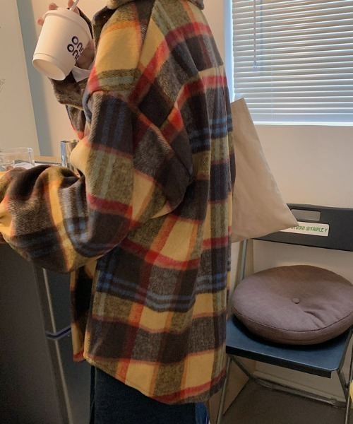 MANGROVE（マングローブ）の「レトロチェックオーバーサイズヘビーネルシャツ（シャツ/ブラウス・レディース・イエロー/グリーン・FREE）」の6枚目の写真