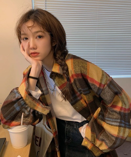 MANGROVE（マングローブ）の「レトロチェックオーバーサイズヘビーネルシャツ（シャツ/ブラウス・レディース・イエロー/グリーン・FREE）」の11枚目の写真