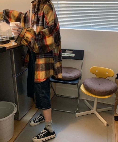 MANGROVE（マングローブ）の「レトロチェックオーバーサイズヘビーネルシャツ（シャツ/ブラウス・レディース・イエロー/グリーン・FREE）」の12枚目の写真