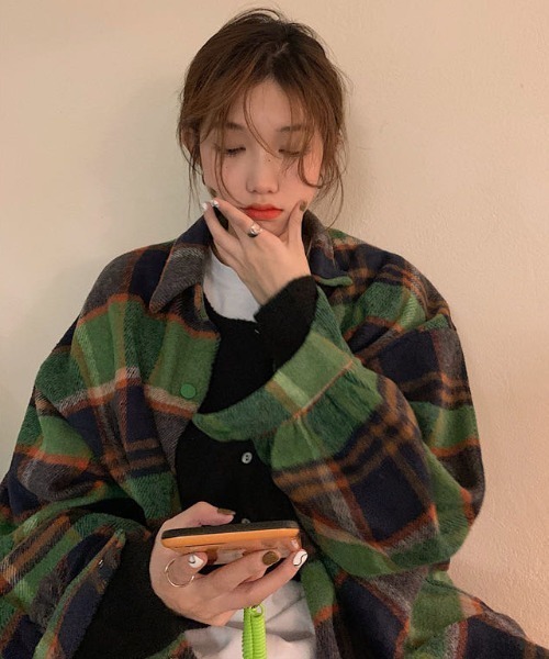 MANGROVE（マングローブ）の「レトロチェックオーバーサイズヘビーネルシャツ（シャツ/ブラウス・レディース・イエロー/グリーン・FREE）」の8枚目の写真