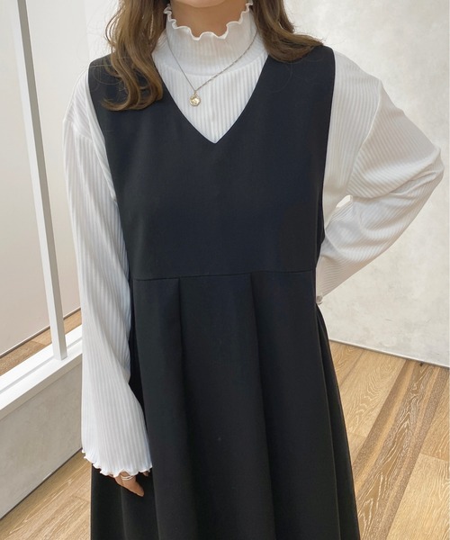 apres jour（アプレジュール）の「Vネックジャンスカ【ZOZOTOWN限定アイテム】【１.１】（ワンピース・レディース・ダークブラウン/ブラック・MEDIUM/SMALL/X-LARGE）」の4枚目の写真
