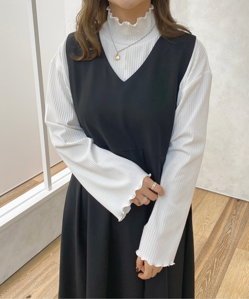 apres jour（アプレジュール）の「Vネックジャンスカ【ZOZOTOWN限定アイテム】【１.１】（ワンピース・レディース・ダークブラウン/ブラック・MEDIUM/SMALL/X-LARGE）」の5枚目の写真