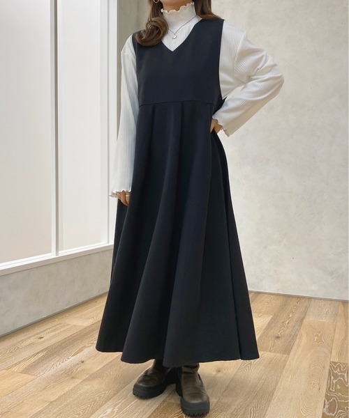 apres jour（アプレジュール）の「Vネックジャンスカ【ZOZOTOWN限定アイテム】【１.１】（ワンピース・レディース・ダークブラウン/ブラック・MEDIUM/SMALL/X-LARGE）」の9枚目の写真