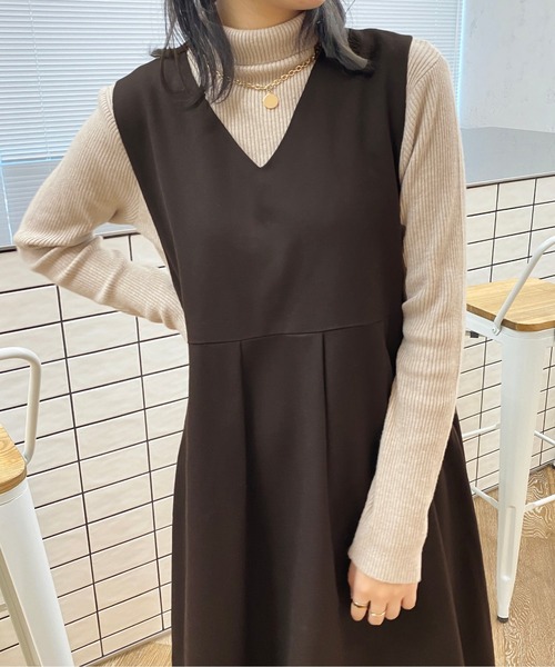 apres jour（アプレジュール）の「Vネックジャンスカ【ZOZOTOWN限定アイテム】【１.１】（ワンピース・レディース・ダークブラウン/ブラック・MEDIUM/SMALL/X-LARGE）」の14枚目の写真