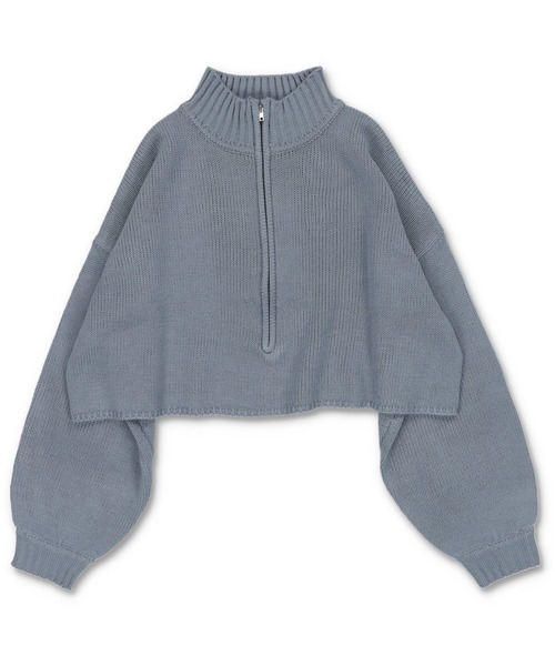 SPINNS（スピンズ）の「ハーフジップ ショートニット（ニット/セーター・レディース・ナチュラル/ライトグリーン/ダークブルー/ブラック・ONESIZE）」の4枚目の写真