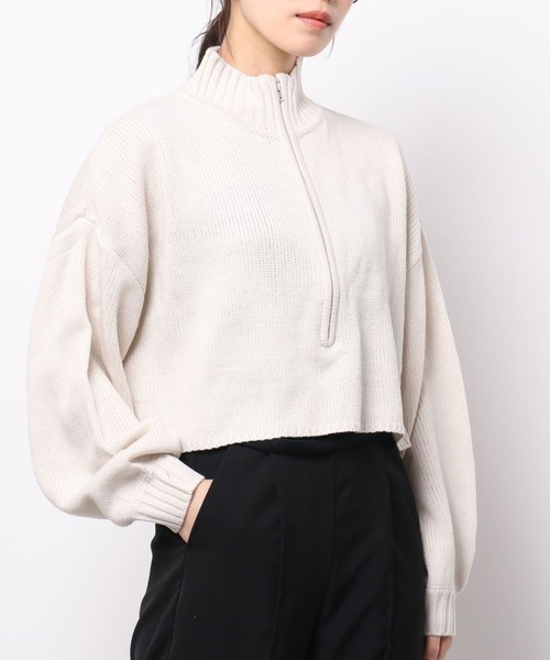 SPINNS（スピンズ）の「ハーフジップ ショートニット（ニット/セーター・レディース・ナチュラル/ライトグリーン/ダークブルー/ブラック・ONESIZE）」の13枚目の写真