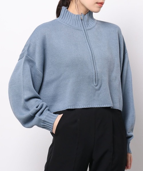 SPINNS（スピンズ）の「ハーフジップ ショートニット（ニット/セーター・レディース・ナチュラル/ライトグリーン/ダークブルー/ブラック・ONESIZE）」の11枚目の写真