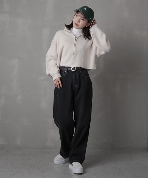 SPINNS（スピンズ）の「ハーフジップ ショートニット（ニット/セーター・レディース・ナチュラル/ライトグリーン/ダークブルー/ブラック・ONESIZE）」の18枚目の写真