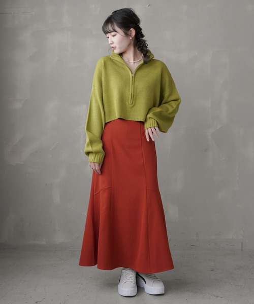 SPINNS（スピンズ）の「ハーフジップ ショートニット（ニット/セーター・レディース・ナチュラル/ライトグリーン/ダークブルー/ブラック・ONESIZE）」の5枚目の写真