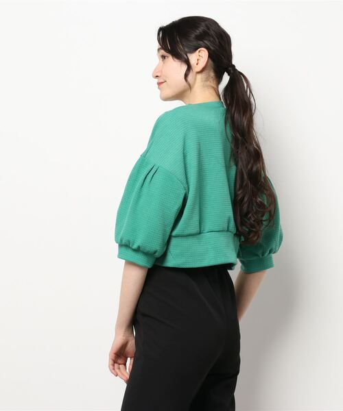 INCEDE（インシード）の「スナップ釦 ワッフルショートカーディガン（カーディガン/ボレロ・レディース・オレンジ/ブラック/グリーン・LL/3L/4L/M/L）」の4枚目の写真