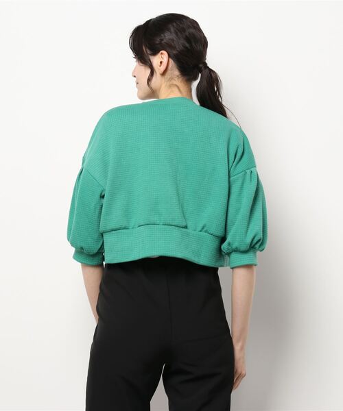 INCEDE（インシード）の「スナップ釦 ワッフルショートカーディガン（カーディガン/ボレロ・レディース・オレンジ/ブラック/グリーン・LL/3L/4L/M/L）」の5枚目の写真