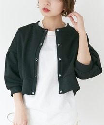 スナップ釦 ワッフルショートカーディガン