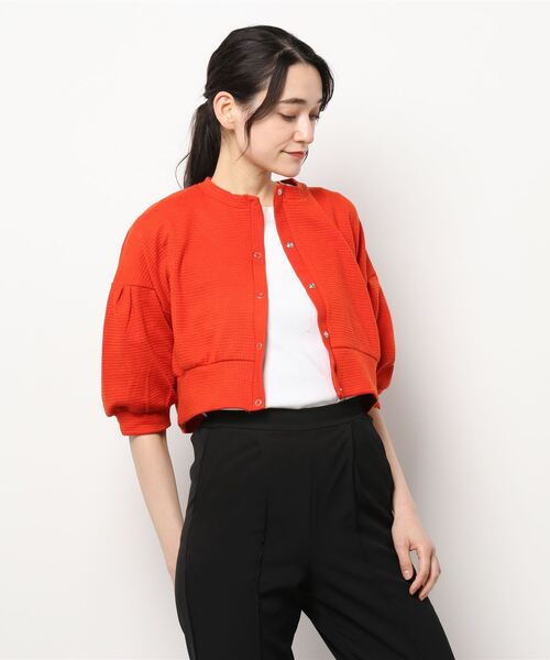 INCEDE（インシード）の「スナップ釦 ワッフルショートカーディガン（カーディガン/ボレロ・レディース・オレンジ/ブラック/グリーン・LL/3L/4L/M/L）」の8枚目の写真