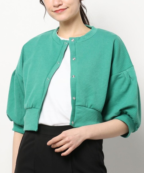 INCEDE（インシード）の「スナップ釦 ワッフルショートカーディガン（カーディガン/ボレロ・レディース・オレンジ/ブラック/グリーン・LL/3L/4L/M/L）」の12枚目の写真