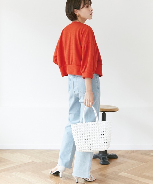 INCEDE（インシード）の「スナップ釦 ワッフルショートカーディガン（カーディガン/ボレロ・レディース・オレンジ/ブラック/グリーン・LL/3L/4L/M/L）」の17枚目の写真