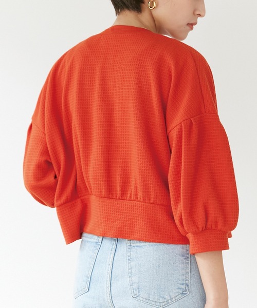 INCEDE（インシード）の「スナップ釦 ワッフルショートカーディガン（カーディガン/ボレロ・レディース・オレンジ/ブラック/グリーン・LL/3L/4L/M/L）」の22枚目の写真