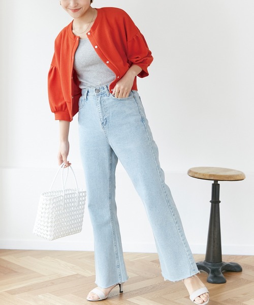 INCEDE（インシード）の「スナップ釦 ワッフルショートカーディガン（カーディガン/ボレロ・レディース・オレンジ/ブラック/グリーン・LL/3L/4L/M/L）」の21枚目の写真