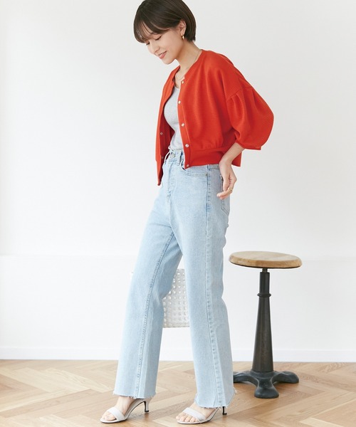 INCEDE（インシード）の「スナップ釦 ワッフルショートカーディガン（カーディガン/ボレロ・レディース・オレンジ/ブラック/グリーン・LL/3L/4L/M/L）」の20枚目の写真