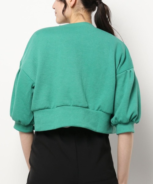 INCEDE（インシード）の「スナップ釦 ワッフルショートカーディガン（カーディガン/ボレロ・レディース・オレンジ/ブラック/グリーン・LL/3L/4L/M/L）」の9枚目の写真