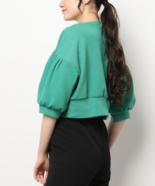 INCEDE（インシード）の「スナップ釦 ワッフルショートカーディガン（カーディガン/ボレロ・レディース・オレンジ/ブラック/グリーン・LL/3L/4L/M/L）」の10枚目の写真