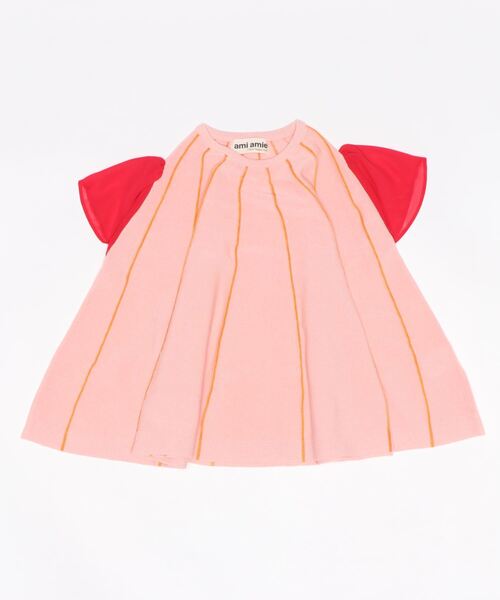 ami amie(アミアミ)の「シフォン袖Aラインニットワンピース(ワンピース・キッズ・ピンク/ベージュ/ブルー・100cm/130cm/85cm/115cm)」の3枚目の写真