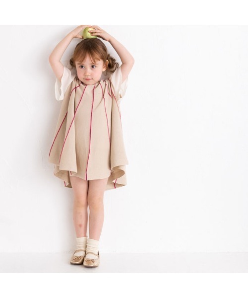 ami amie(アミアミ)の「シフォン袖Aラインニットワンピース(ワンピース・キッズ・ピンク/ベージュ/ブルー・100cm/130cm/85cm/115cm)」の12枚目の写真