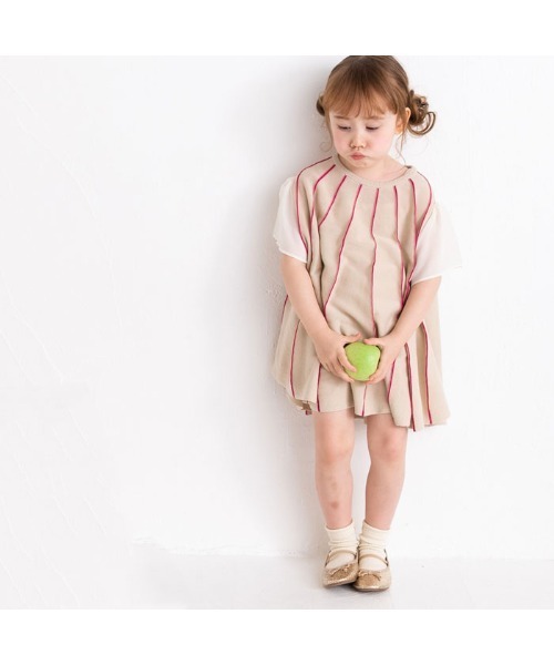 ami amie(アミアミ)の「シフォン袖Aラインニットワンピース(ワンピース・キッズ・ピンク/ベージュ/ブルー・100cm/130cm/85cm/115cm)」の9枚目の写真