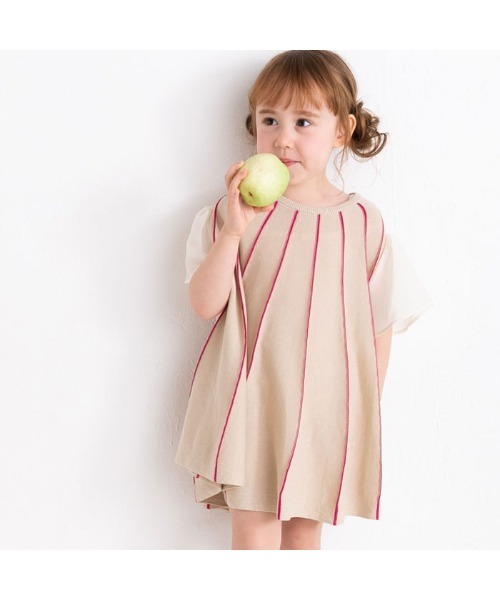 ami amie(アミアミ)の「シフォン袖Aラインニットワンピース(ワンピース・キッズ・ピンク/ベージュ/ブルー・100cm/130cm/85cm/115cm)」の6枚目の写真